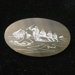 Signed Apodruk Scrimshaw Brooch | Vintage Mid-Century Inuit Art Pin | 1960s